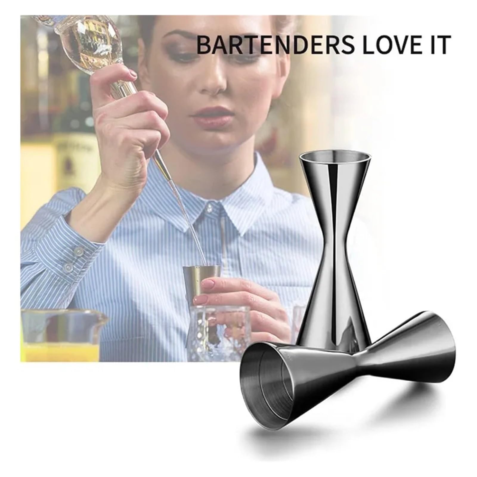 Jigger 2 STÜCKE Doppel-Cocktail-Messbecher, Edelstahl, Messbecher, Doppelkopf, Bar, Party, Wein, Cocktail-Shaker for Bar, Zuhause, Barkeeper, Party, Getränk(45 60 ml)