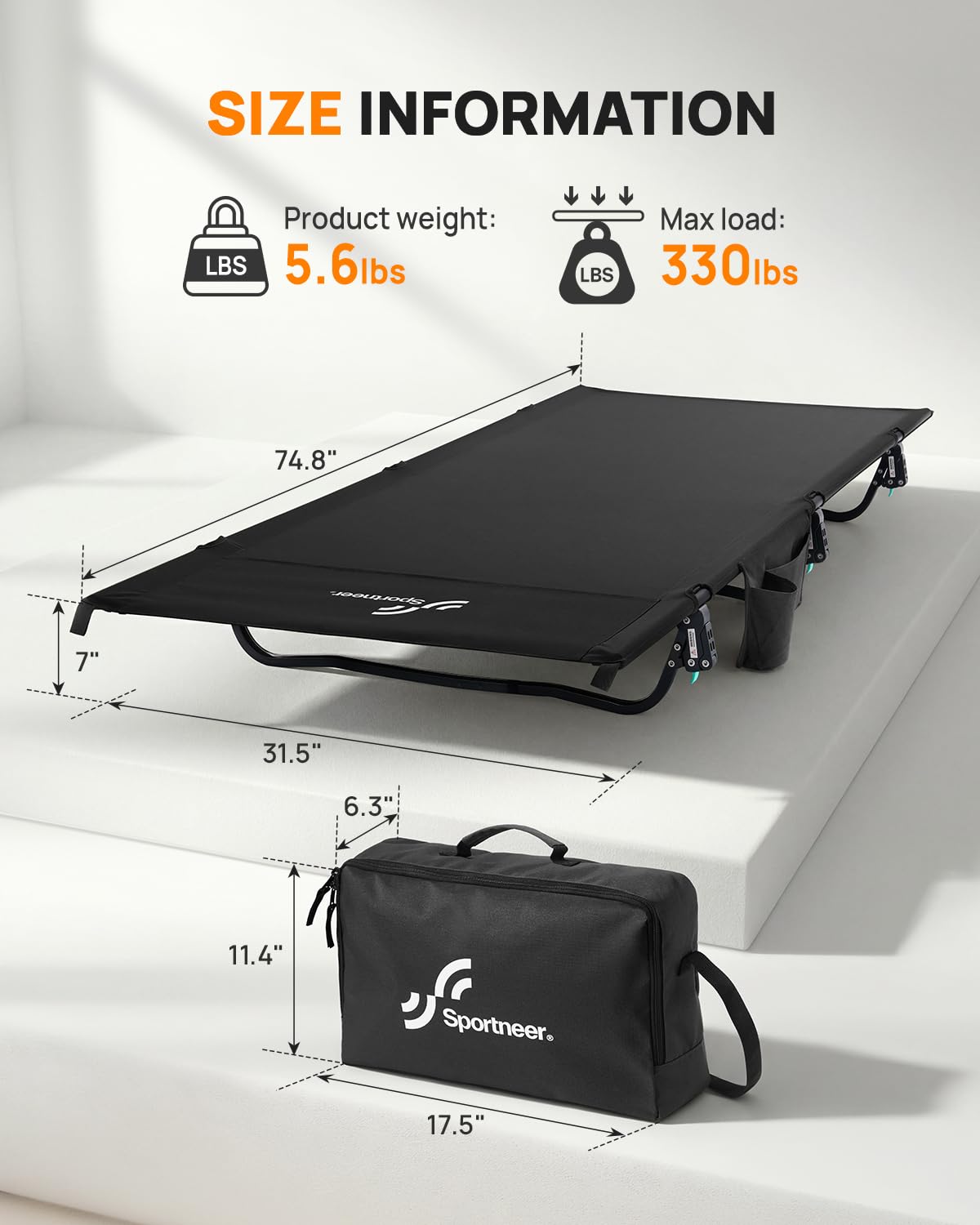 Lit de camping extérieur OHMG - Facile à transporter - Noir - Capacité de charge 100kg