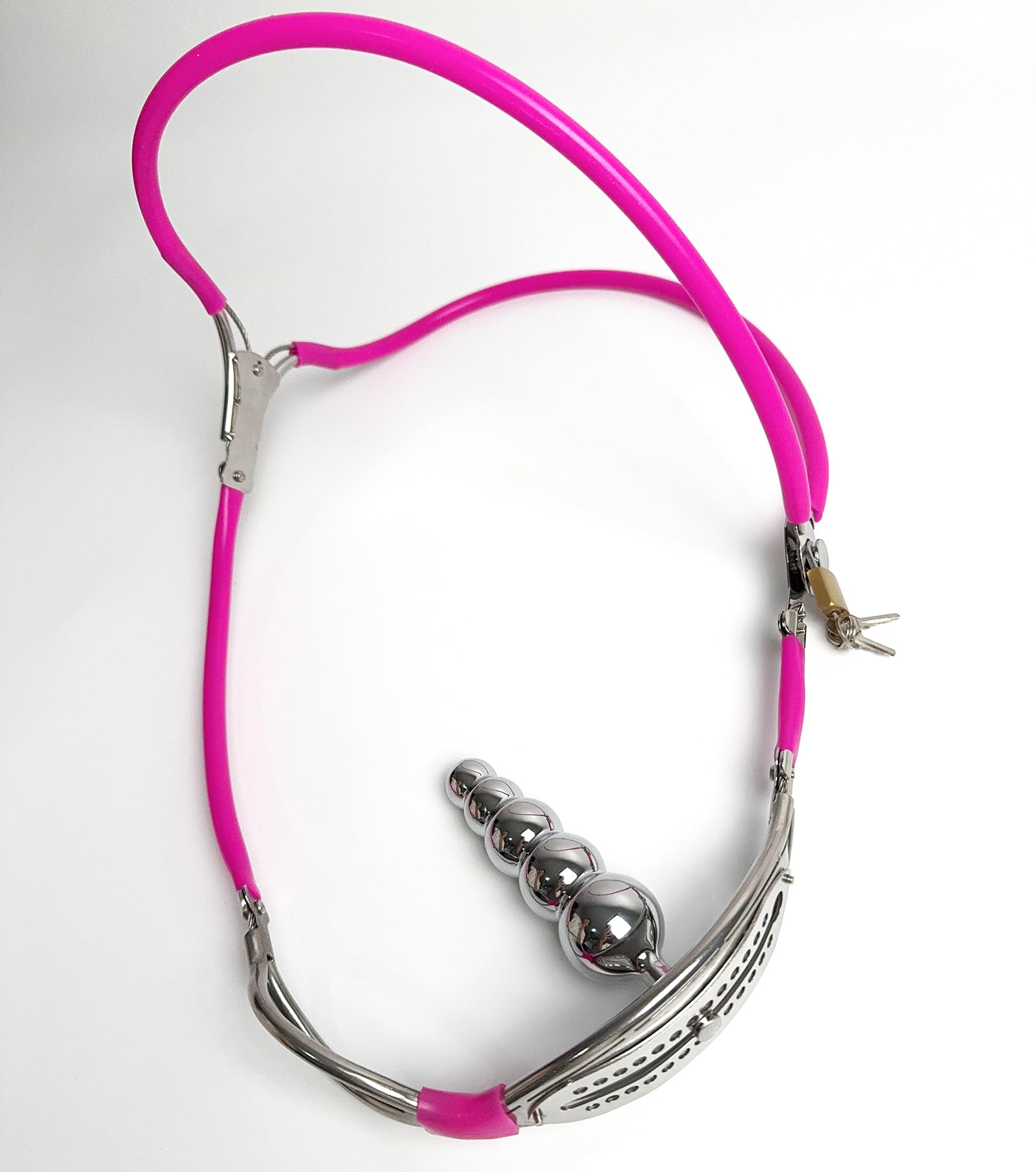 YILUQIFLY Ceinture de Chasteté Féminine en Acier Inoxydable avec Plug Vaginal Rose 90-110cm Ajustable Verrouillable