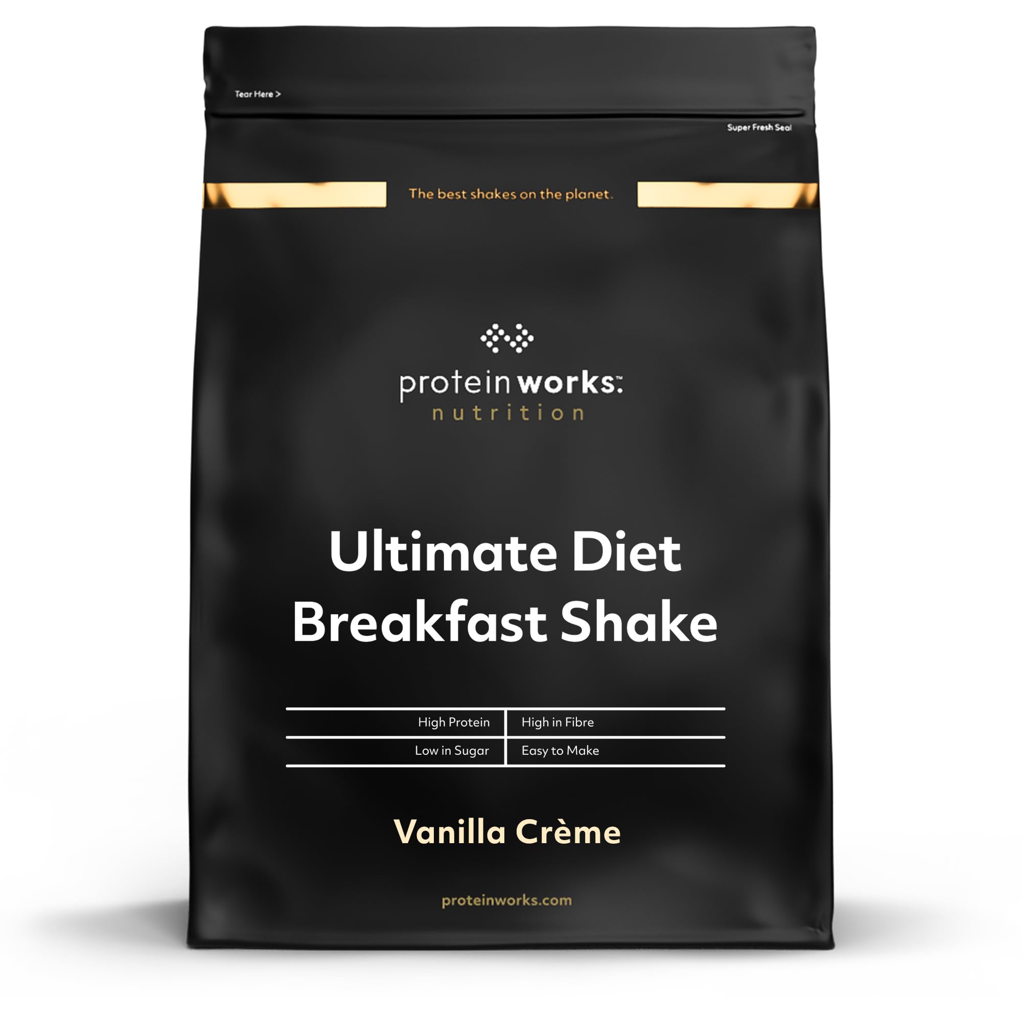 Protein Works - Ultimate Diet Breakfast Shake, On-the-Go Healthy Weight Loss Meal Replacement, Added Caffeine, Low Calorie, Low Sugar, Vanilla Crème, 9 Servings, 500g