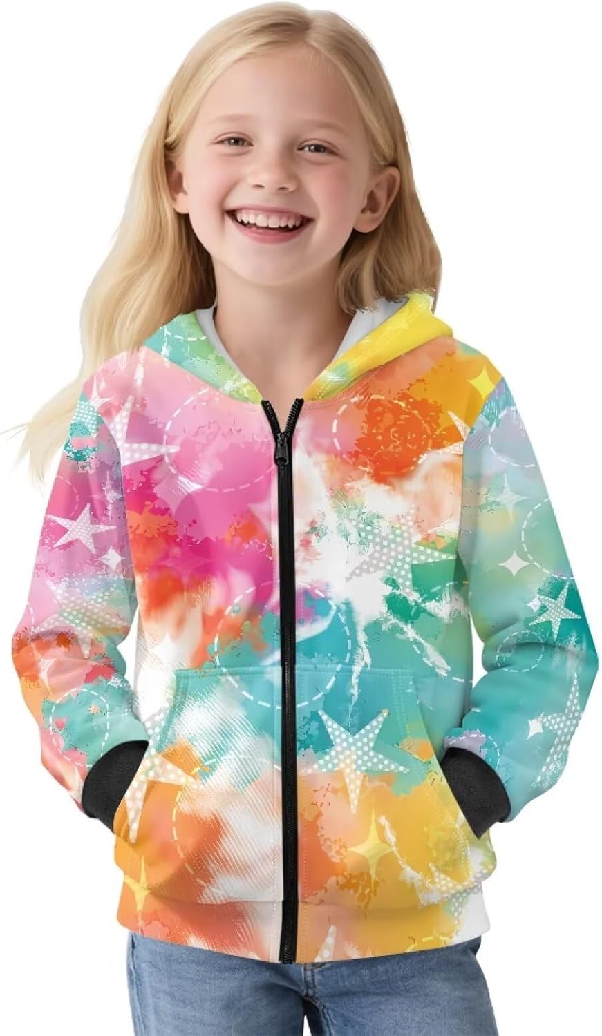 Girls Hoodies Zip Up Hodded Sweatshirts Long Sleeve Tops Comfy Jackets with Pockets