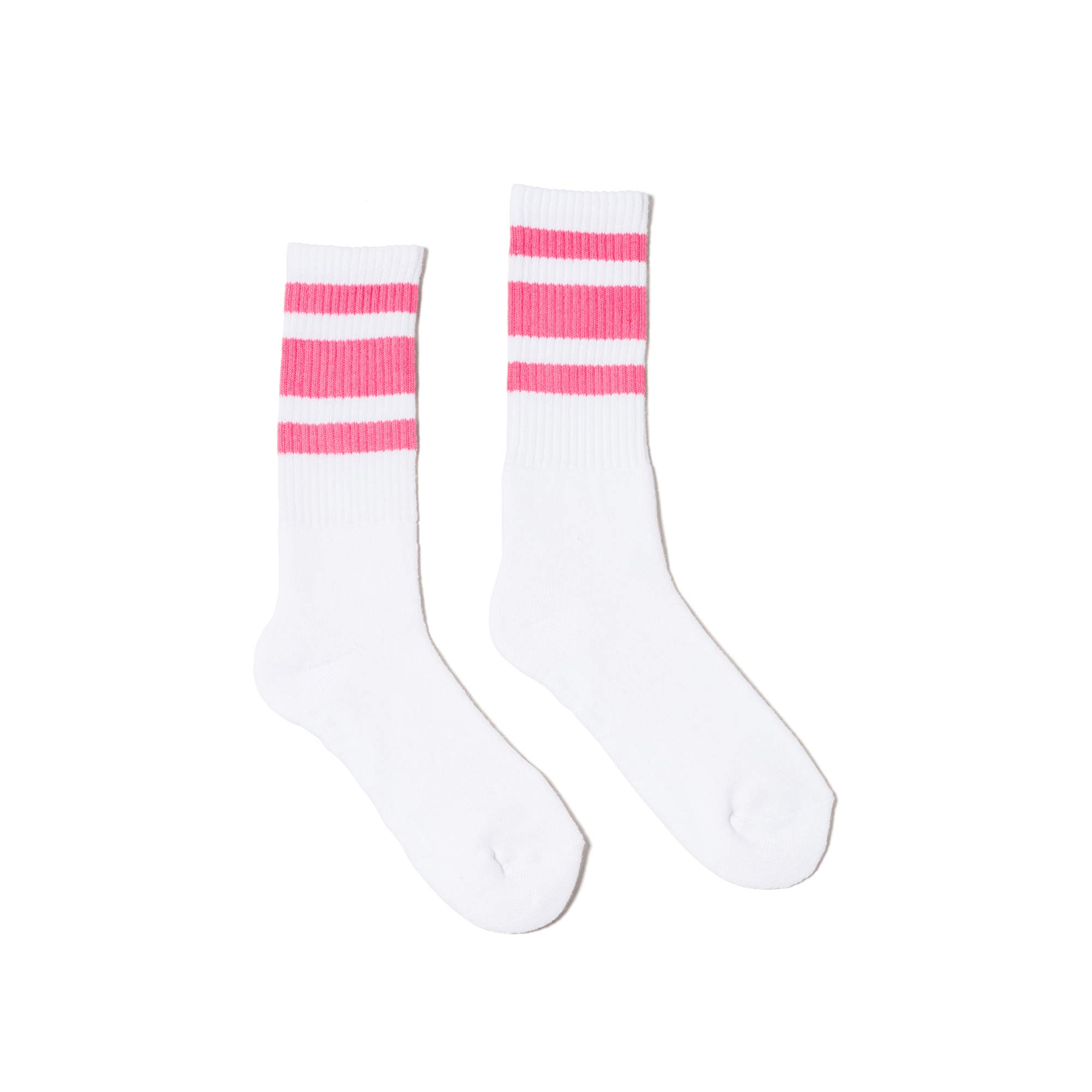 SOCCOWhite with Pink Stripe Crew Socks Made in USA