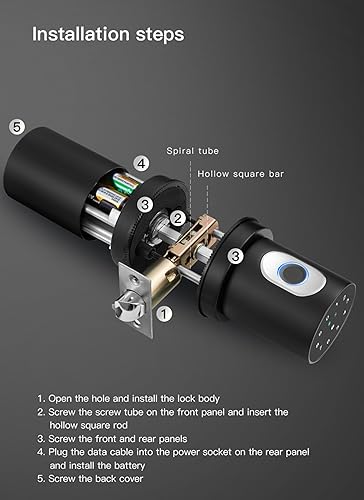 Miniatura 7 de Cerradura inteligente, perilla de puerta de huellas dactilares, cerrojo WiFi integrado, entrada sin llave, cerraduras de puerta electrónicas, fácil