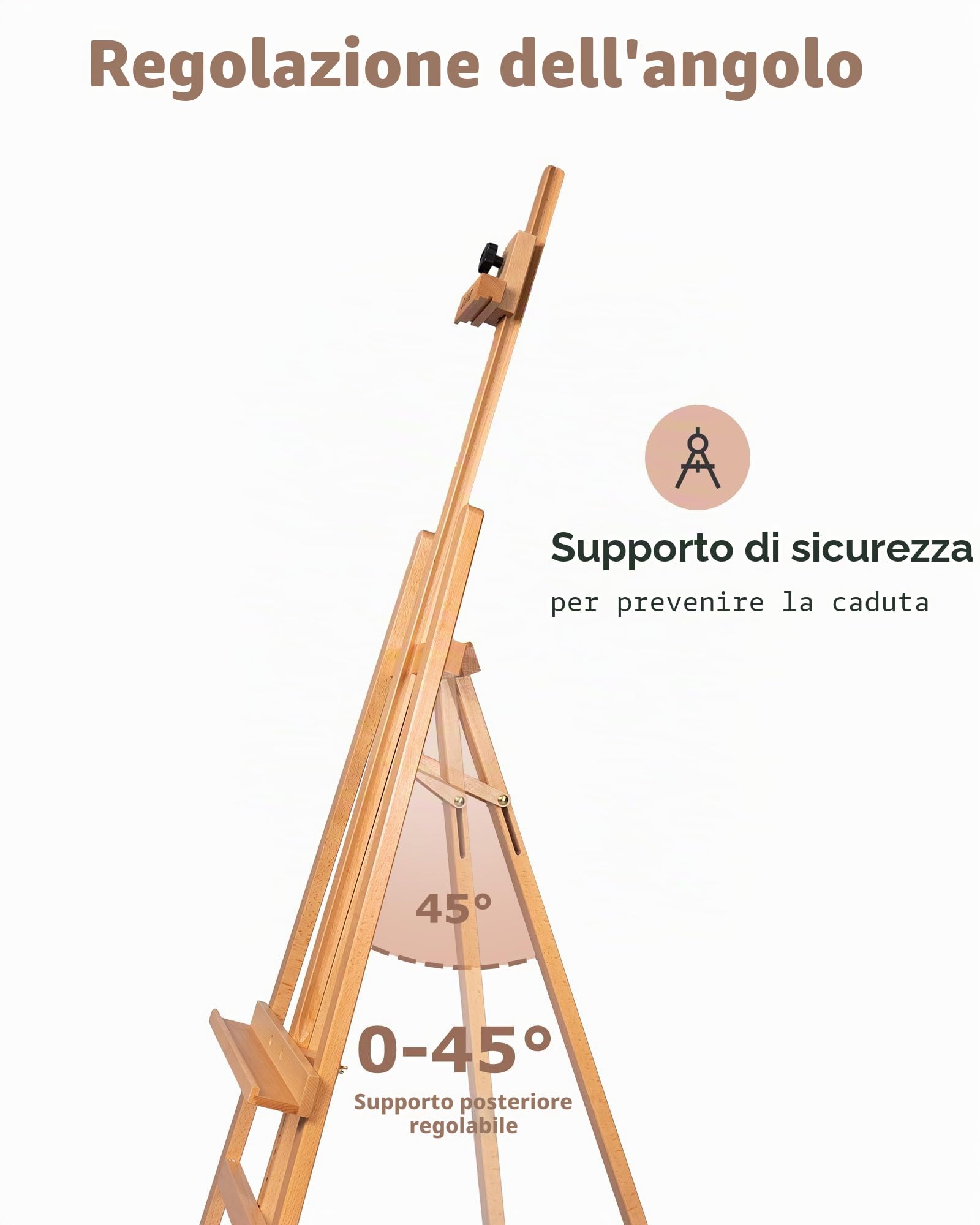 DJAR Cavalletto da Pittura in Legno per Adulti, Cavalletto da Terra Regolabile e Robusto con Telaio ad A, Supporta Tele fino a 109 cm, Espositore per Artisti e Principianti