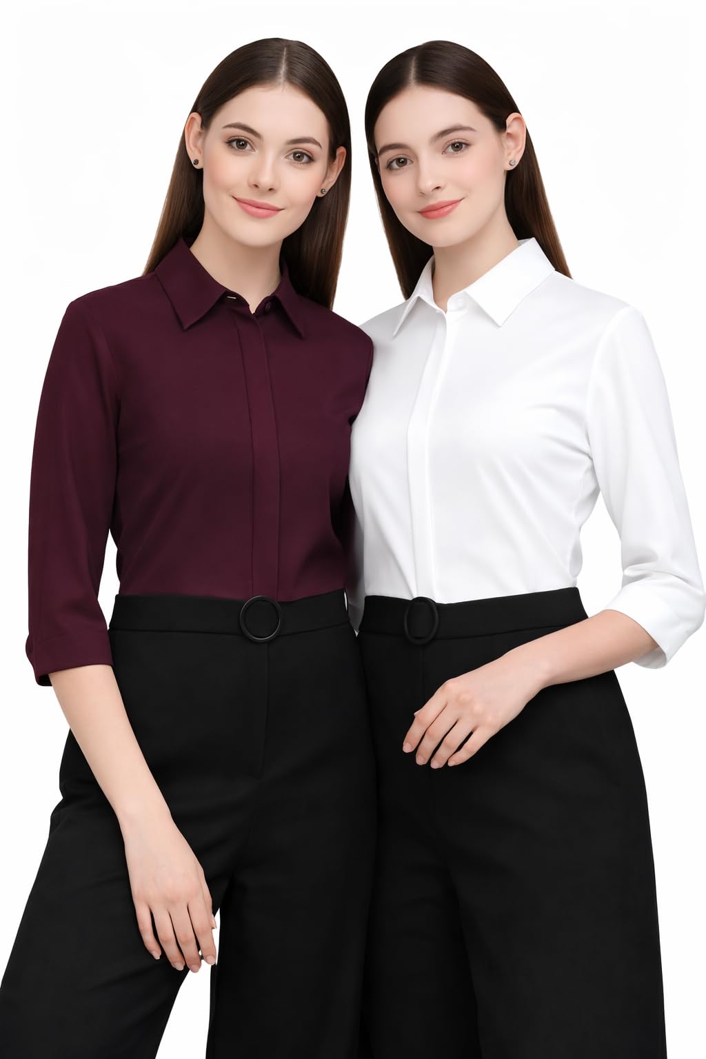 Women's Formal Shirt Combo (Pack of 2), 3/4 Sleeve, Slim Fit, Solid Collared, Office Wear for Work & Business Corporate Meetings-image-7
