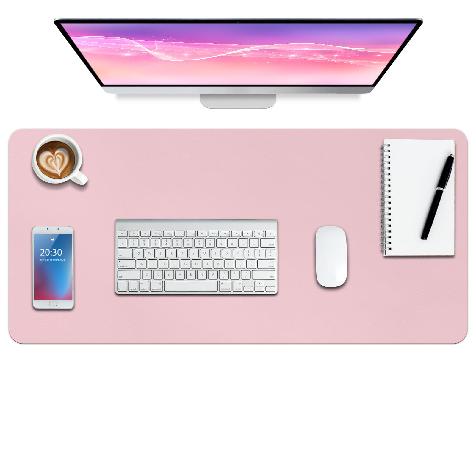 Boutilon Leather Desk Pad Protector,Non-Slip Mouse Pad,Laptop Desk Pad,Office Mouse Mat,Waterproof Leather Desk Blotter,Desk Writing Pad for Office and Home (M-Light Pink,30"x14")