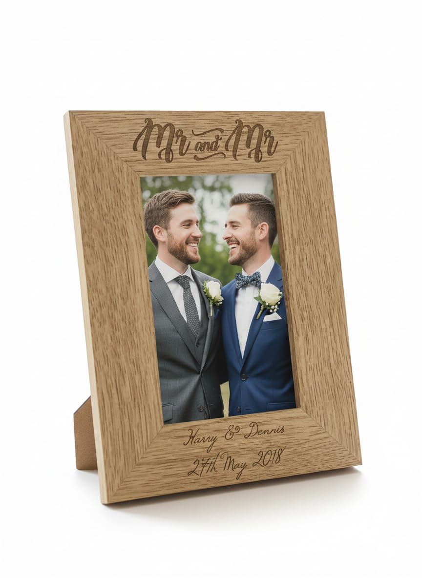 Ukgiftstoreonline Personalised Engraved Mr And Mr Wooden Photo Frame Wedding Gift (4 X 6 Inch)