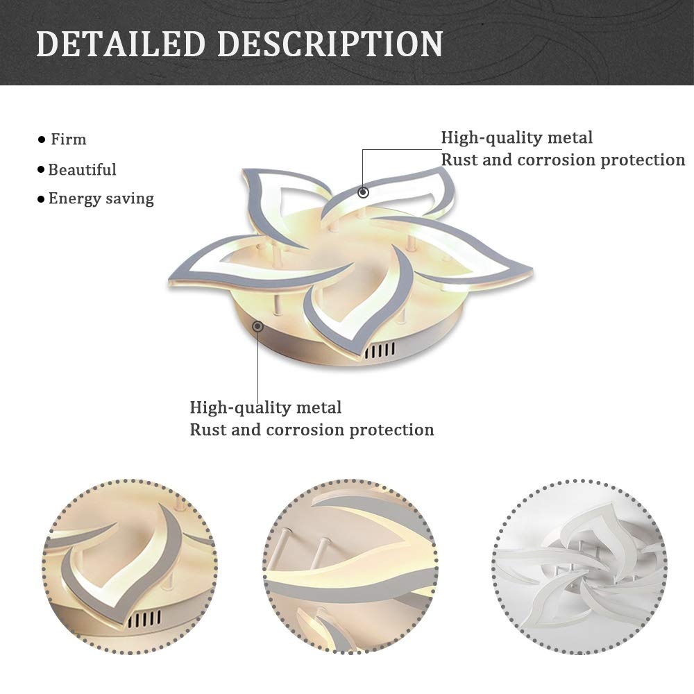 58CM LED Deckenleuchte Wohnzimmer Dimmbar Deckenlampe Blume | Moderne Schlafzimmer Lampe decke Kreis Wohnzimmerlampe mit Fernbedienung 3000K-6000K Weiß Schlafzimmerlampe Esszimmer Küche