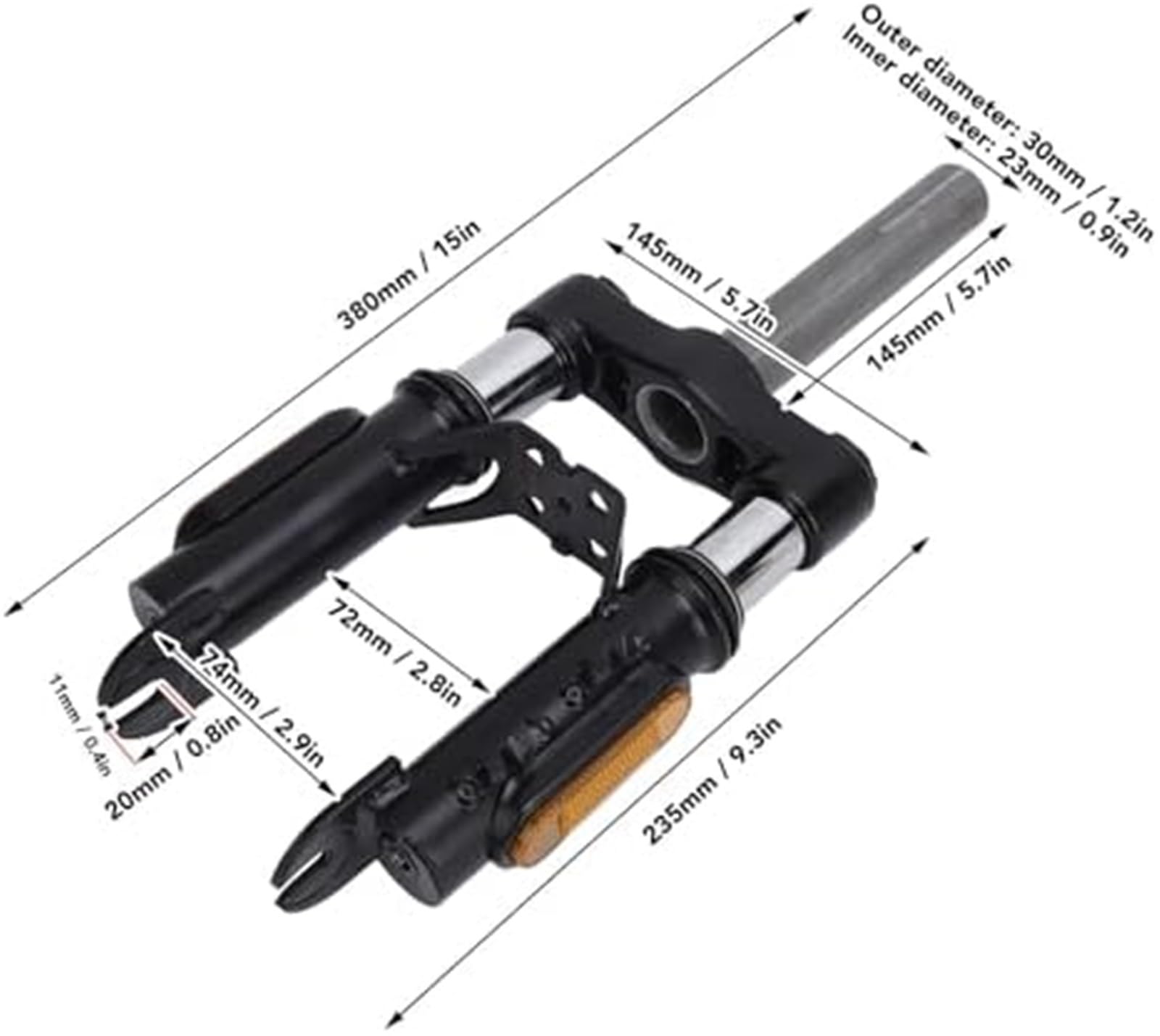 Suspension avant for trottinette électrique 15 pouces, fourche et amortisseur en acier, compatible avec la plupart des trottinettes électriques, design universel, compact et fonctionnel, insta