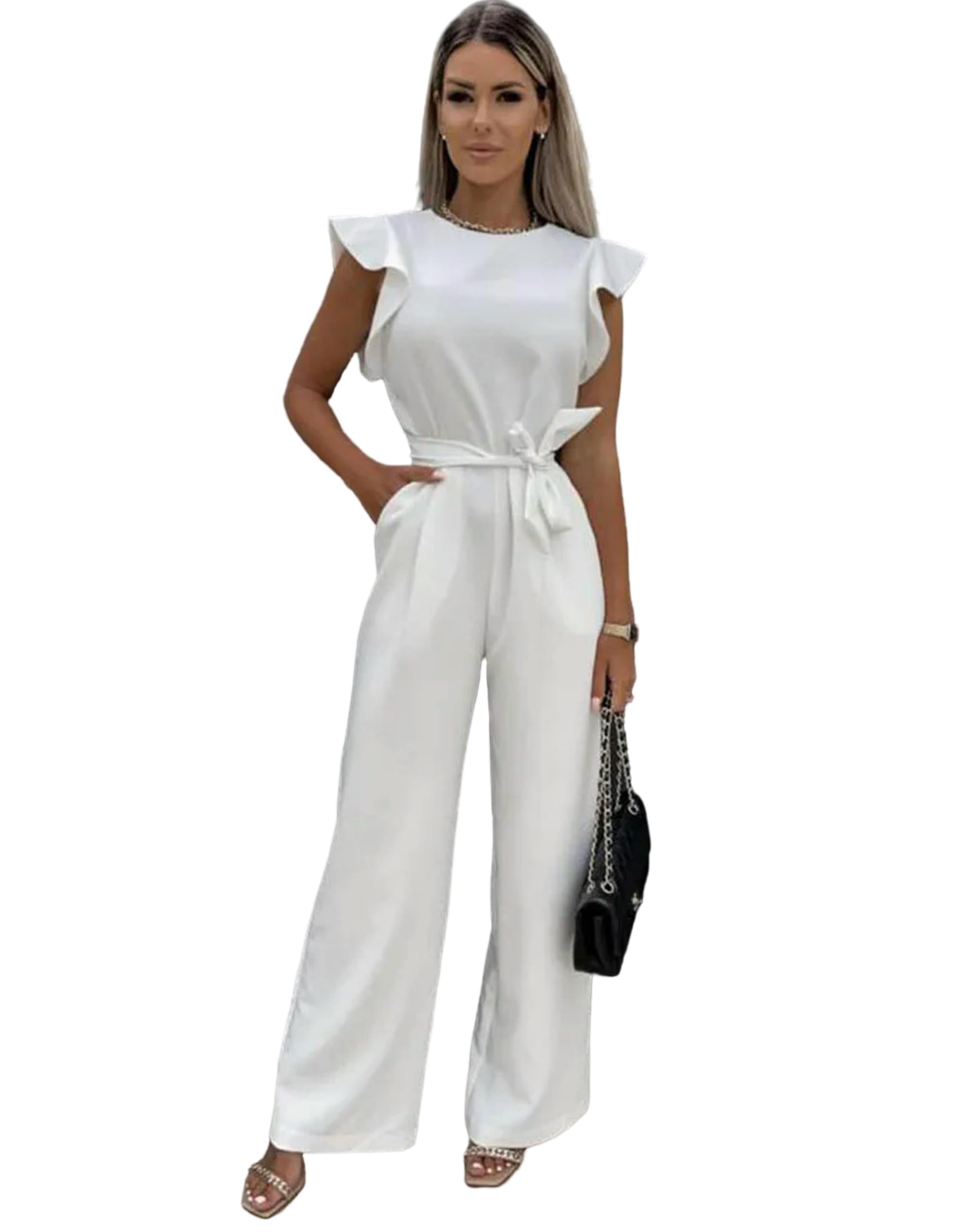 Juketron Mono con pernera ancha de manga corta para mujer, peto elegante, ropa de calle Vintage, monos, traje de salto para mujer 2024