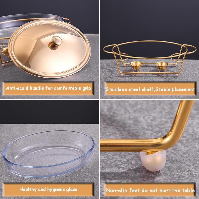 Ensemble de buffet réchaud de restauration en acier inoxydable doré avec plateau isolant - 4