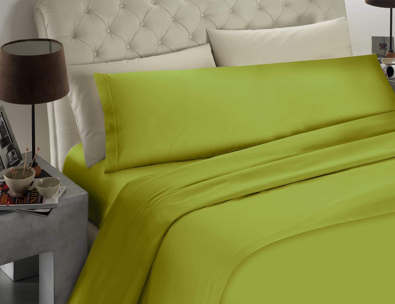 Banzaii Juego de Sábanas 100% Microfibra 3 Piezas para Cama de 150 – 1 Sábana Bajera Ajustable + 1 Encimera + 1 Funda de Almohada 45x170 cm, Verde