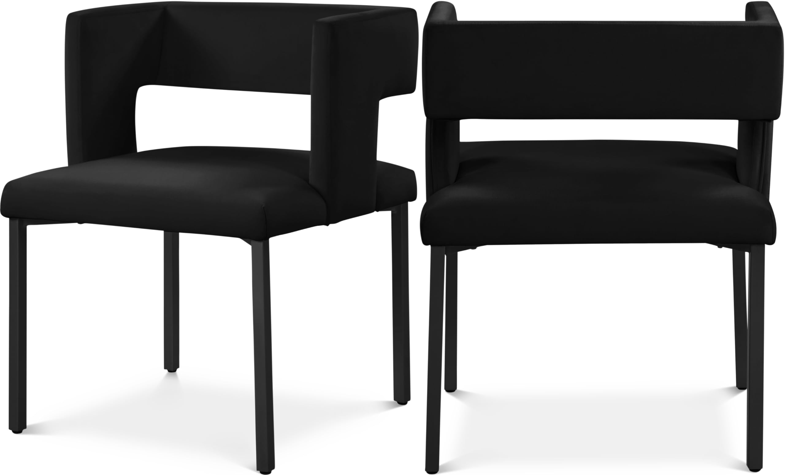 Meridian Furniture Caleb Collection Modern | Contemporary Upholstered Dining Chair with Unique Squared Back and Sturdy Iron Legs, Set of 2, 23" W x 21