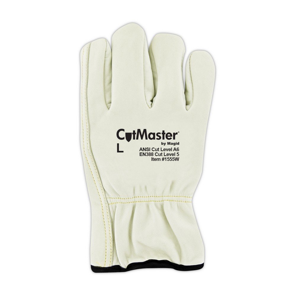 MAGID 1555W Cut Master Thermal Leather Drivers Glove - (12 Pairs) Cut Level A6, Medium, Gray, HPPE - Superior Insulation and Cut Protection