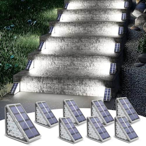 Image of NIORSUN Outdoor Step Lights, 8 Pack Solar Stair Lights Outdoor Waterproof IP67 Auto On Off, Solar Lights for Steps,Stair,Patio,Yard,Porch,Front Door,Sidewalk,Deck Decor,Cool White