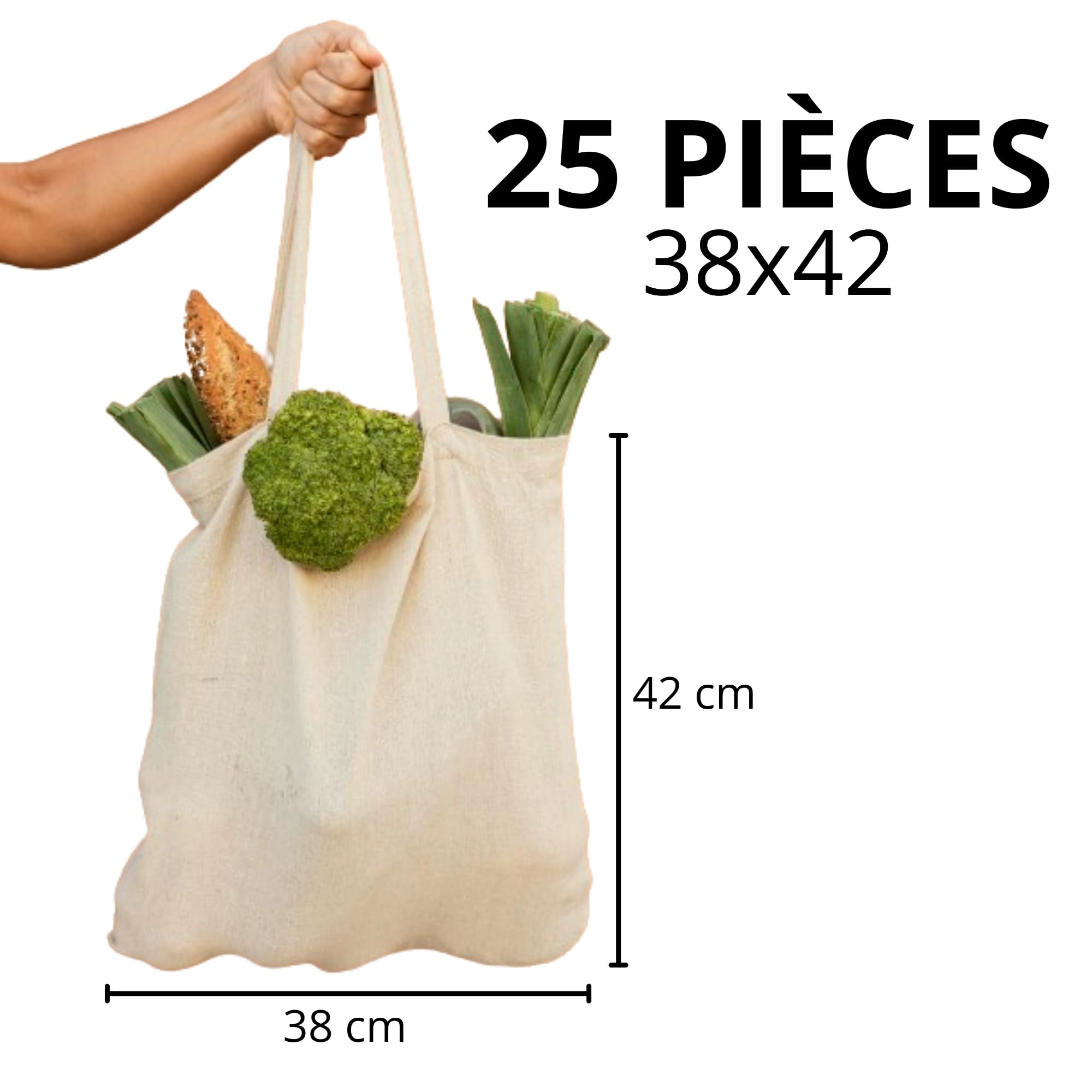 URBAN 5884 Cotton Bag 38 x 42 cm, Pack of Blank Bags, Long Straps, Durable Fabric Bags, Reusable Shopping Bag for Printing or Painting