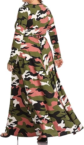 Miniatura 7 de Vestido largo de camuflaje de talla grande para mujer, vestidos largos estampados de manga larga
