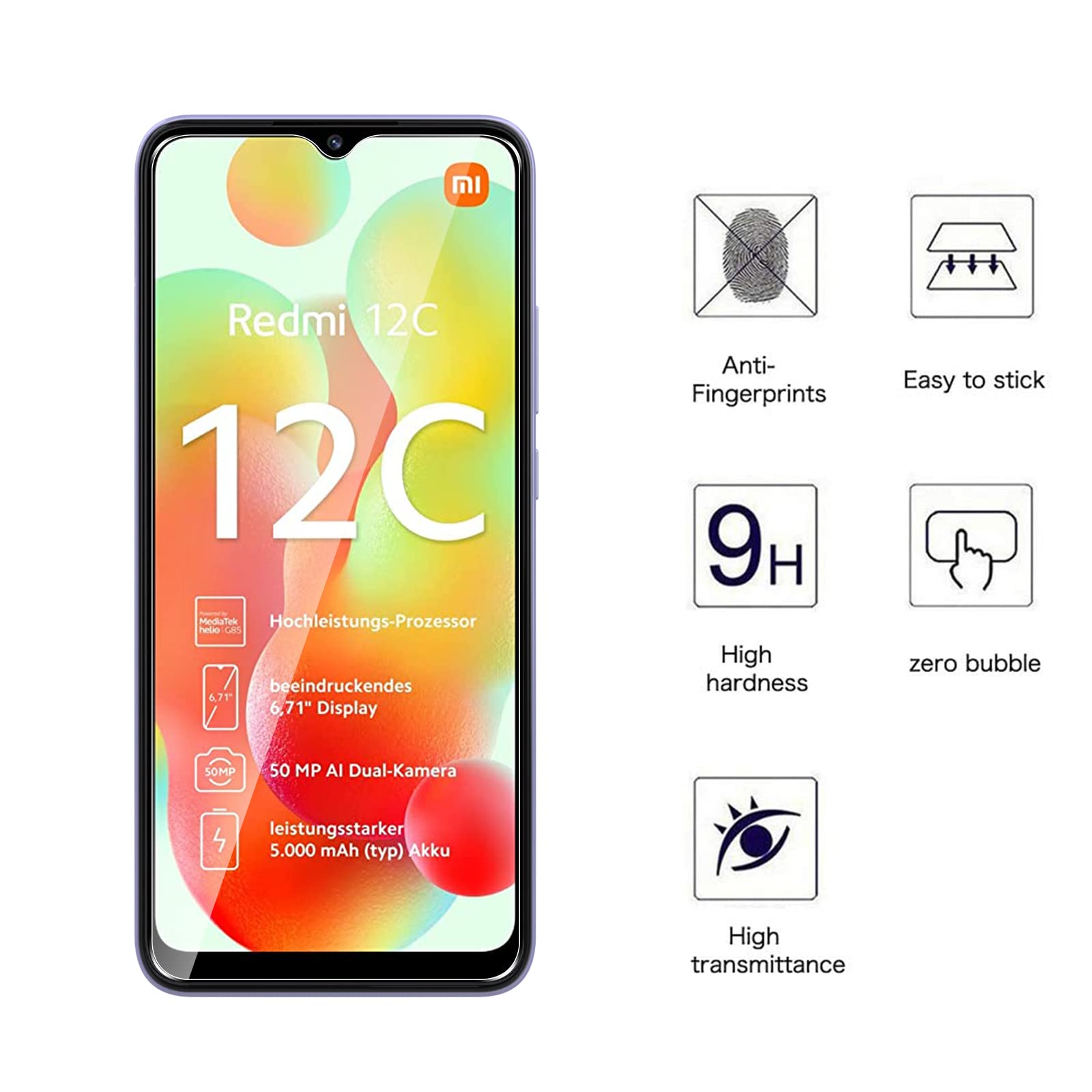 2 Pezzi Vetro Temperato Privacy Per Xiaomi Redmi 12C / A3 / 10C – Durezza 9H – Anti-Impronta