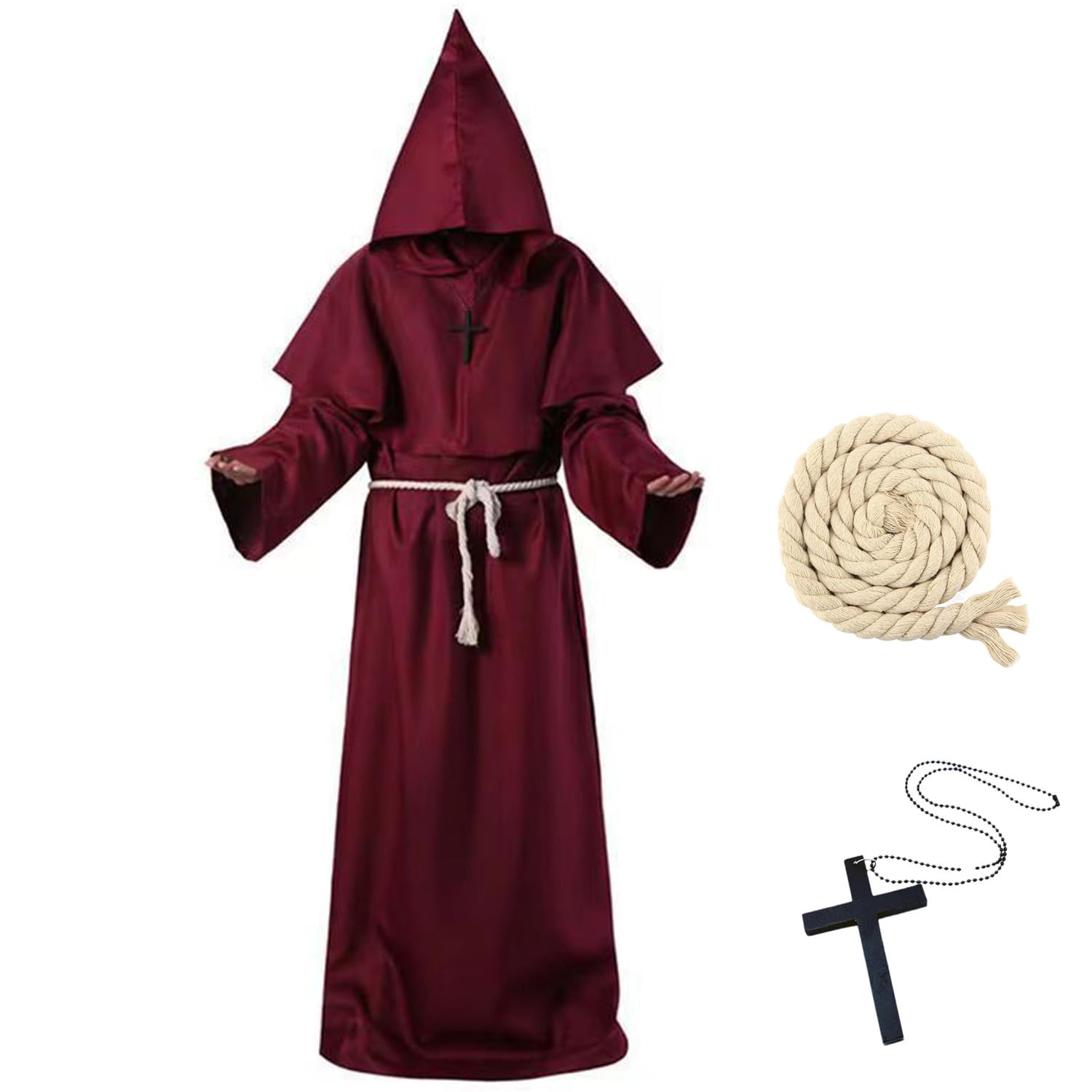 Medieval Wizard Tunic Robe Monk Cloak Cape Renaissance Priest Robe for Halloween, Dressing Up Party