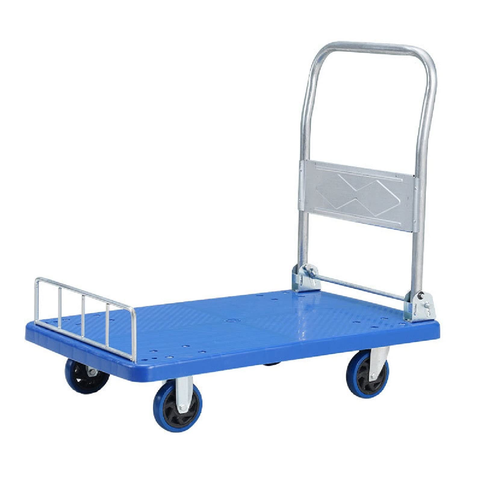 Buy Hand Truck Platform Truck With 360° Swivel Wheels And Guardrail Foldable Push Cart Folding