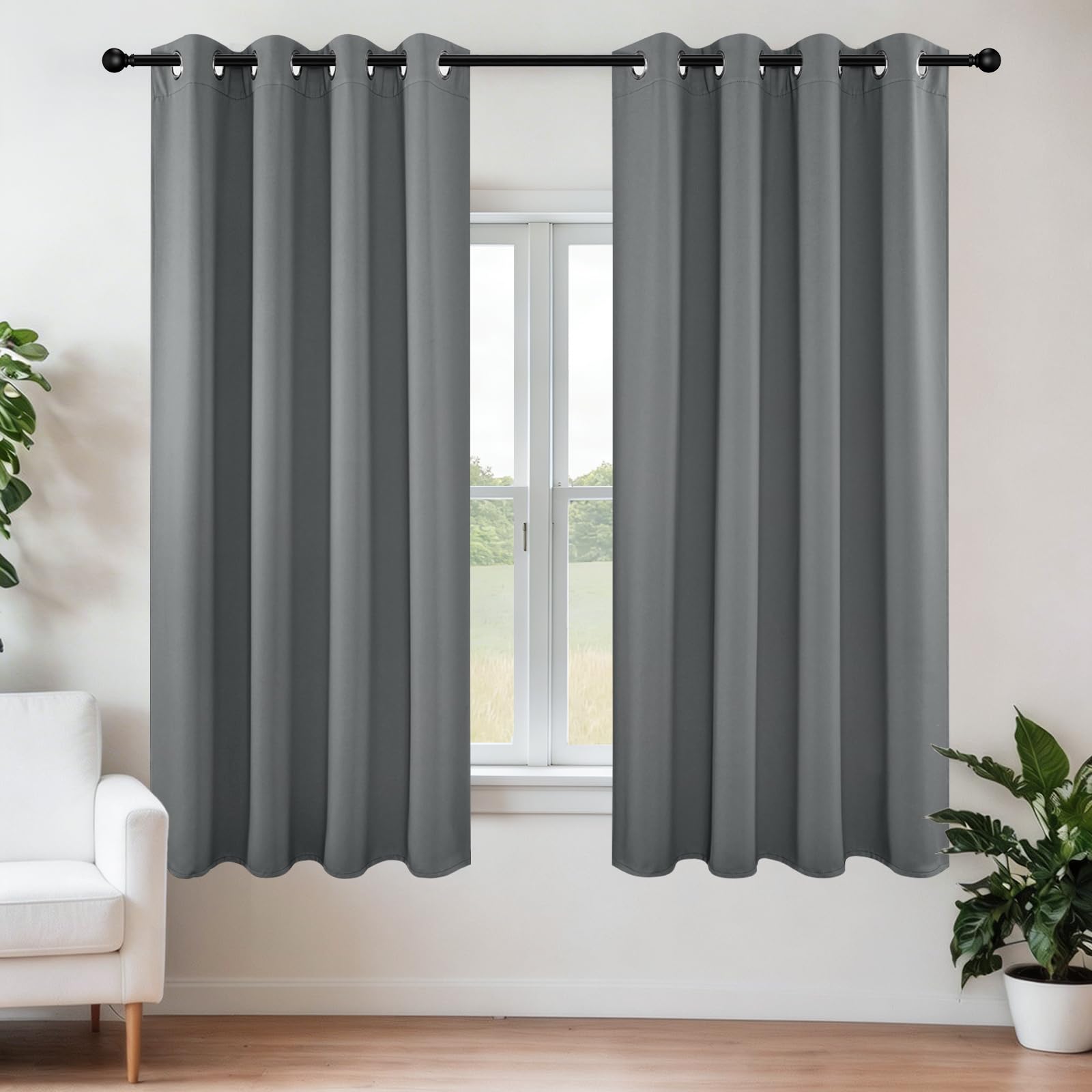 Joydeco Blackout Curtains 54 Inch Length 2 Panels Set, Thermal Insulated Long Curtains& Drapes 2 Burg, Room Darkening Grommet Curtains for Living Room Bedroom Window (W52 x L54 Inch, Light Grey) โ image 1
