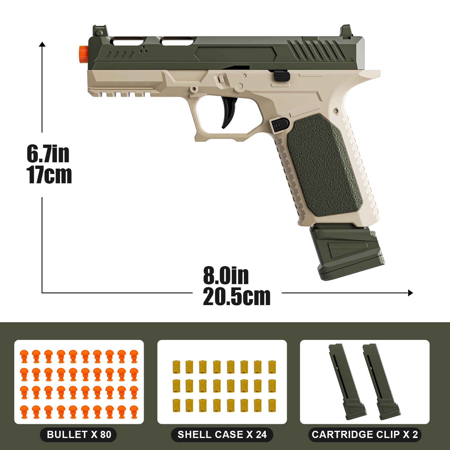 2Pack Soft Bullet Toys Gun - Semi-Automatic Handgun with Shell Ejection and Auto Rebound, Outdoor Game Toy Foam Blasters & Guns for Boys Girls Halloween Christmas Birthday Gifts (Sig17-Black+Green)