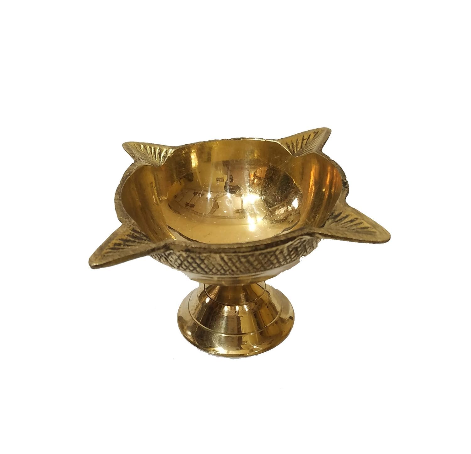 Shreephalee Megastore Brass Made Charmukhi Deepak/Diya for Poojan | Size - 2.8 Inch | Color - Golden | (Pack of 1)