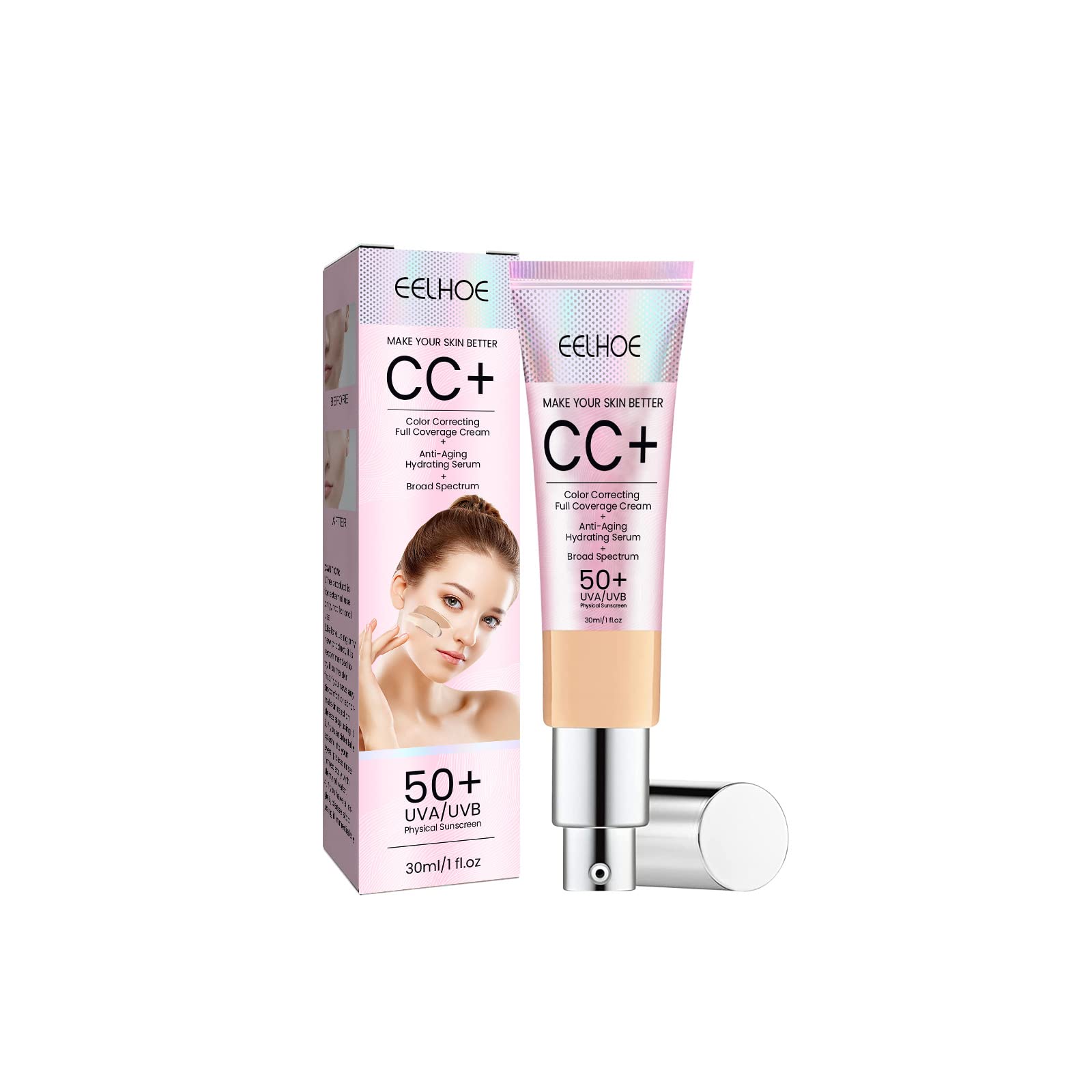 CC+ Cream Illumination, Full-Coverage Foundation, Hydrating Serum & SPF 50+ Sunscreen, Radiant Finish Long lasting BB, 30ml, Medium