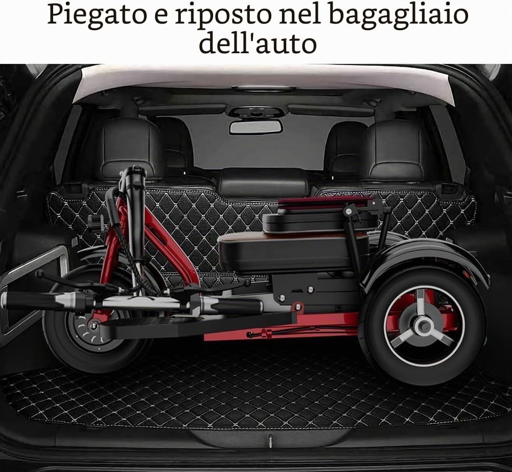 Scooter Elettrico a 3 Ruote Pieghevole Compatto Ausilio Mobilità Portatile con Caricabatterie Sedile Comodo Cestino per Anziani Disabili