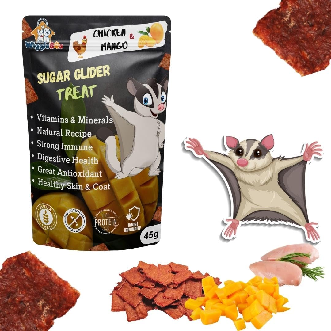 WiggleBoo Chicken & Mango Suger Glider Treat | Protein Rich | Fiber Rich | Crunchy Healthy Snacks | Training Treat | 45gm