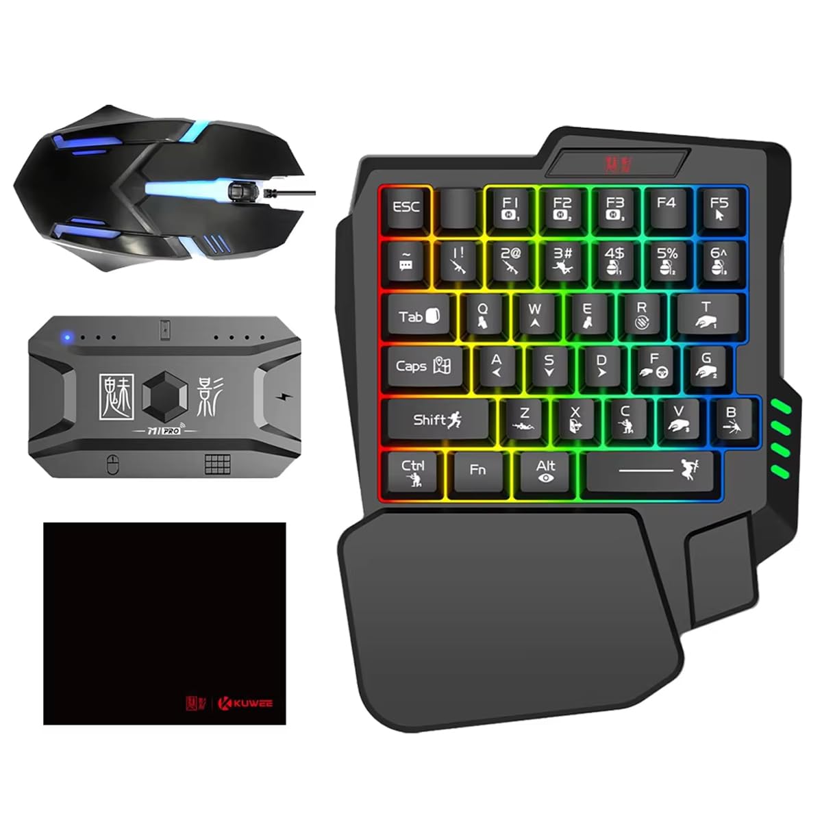 YOVDA One Handed Gaming Keyboard and Mouse Combo, with Gaming Mouse Converter, Rainbow Backlit 25 Keys Portable Small Mechanical Feel Keyboard Support Customize Button, for Android, PC Gamer-image-24