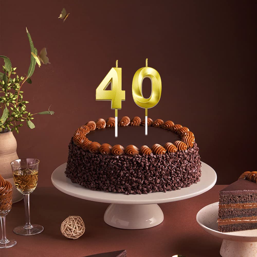 40th Birthday Candles Gold Number Candles 40 Happy Birthday Candles for Cake 3D Design Numeral 40 Cake Topper Sparklers Candles for Men Women Birthday Anniversary Wedding Party Celebration Decoration