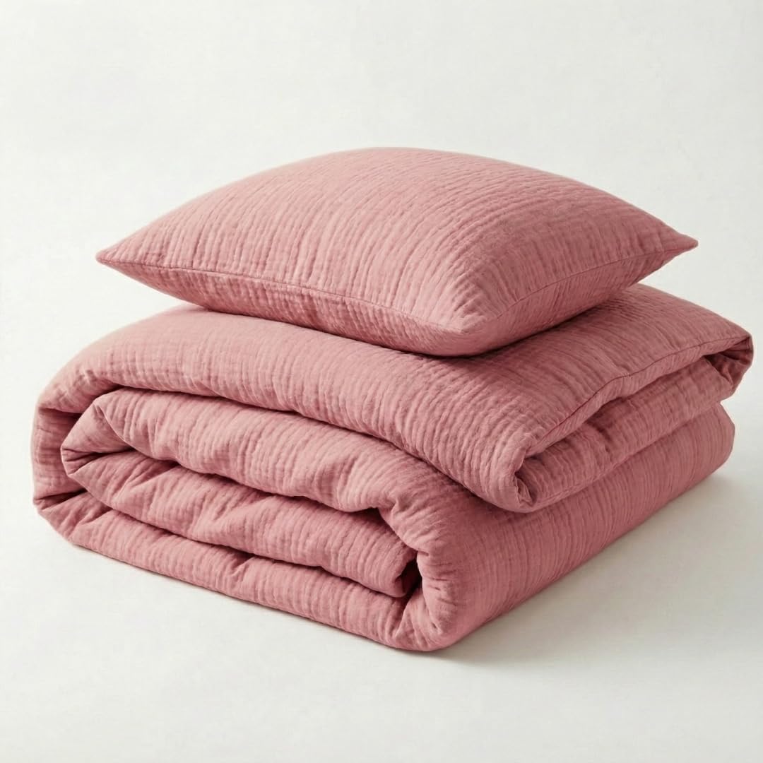 Mooskind Musselin Kinderbettwäsche 100x135 cm mit Kissenbezug 40x60 cm [puderrosa] – 100% Bio Baumwolle & Ökotex geprüft – Musselin Bettwäsche Kinder Set für Mädchen & Jungen – Made in Europe