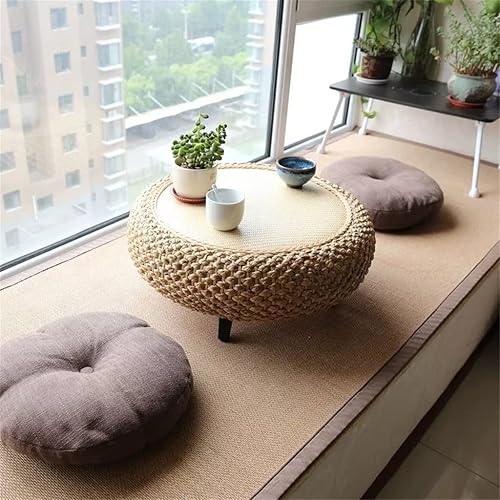 Miniatura 3 de LHLLHL - Mesa de centro de té de ratán hecha a mano con ventana de bahía mesa de estudio para sala de estar color natural tamaño 236 x 236 x 98in