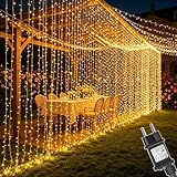 Cozymeow Rideau Lumineux 6x3m 600 LED Guirlande Lumineuse Mariage, Cascade Lumineuse avec 8 Modes et Minuterie, Étanche pour Décoration Jardin Extérieur, Pergola, Tonnelle, Fenêtre   Blanc Chaud