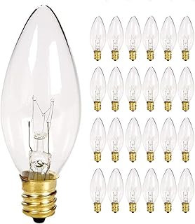 Supernoor 25 Pack Clear Torpedo Tip Replacement Bulbs,7 Watts Replacement Light Bulbs C26 Window Candle Bulbs,Electric Candle Light Bulbs,Chandeliers Clear Incandescent E12 Candelabra Base 120V Bulbs