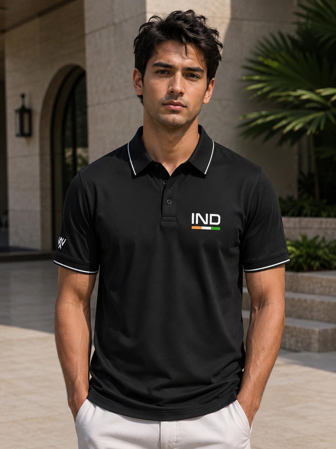 men's ind tricolor stripe polo - black