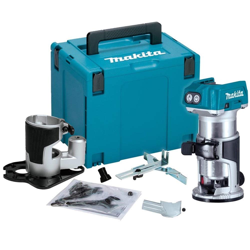 Makita Light Drt50z 18V Cordless Brushless Laminate Router Trimmer + Offset Base +Case