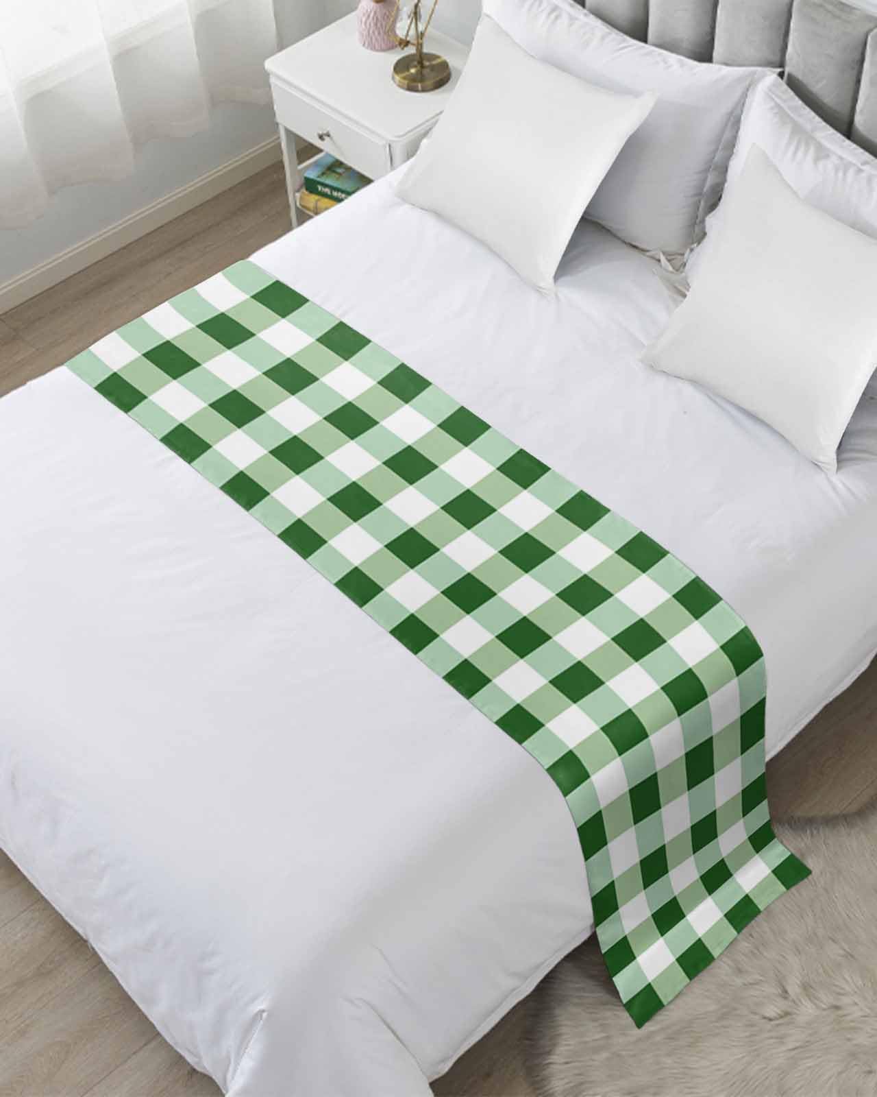 Twin Bed Runner Spring Green Buffalo Check Bedding Runner Scarves Decorative Bed Scarf, Country Classical Plaid Soft Bedding Scarf for Bedroom Hotel Wedding 94x20in
