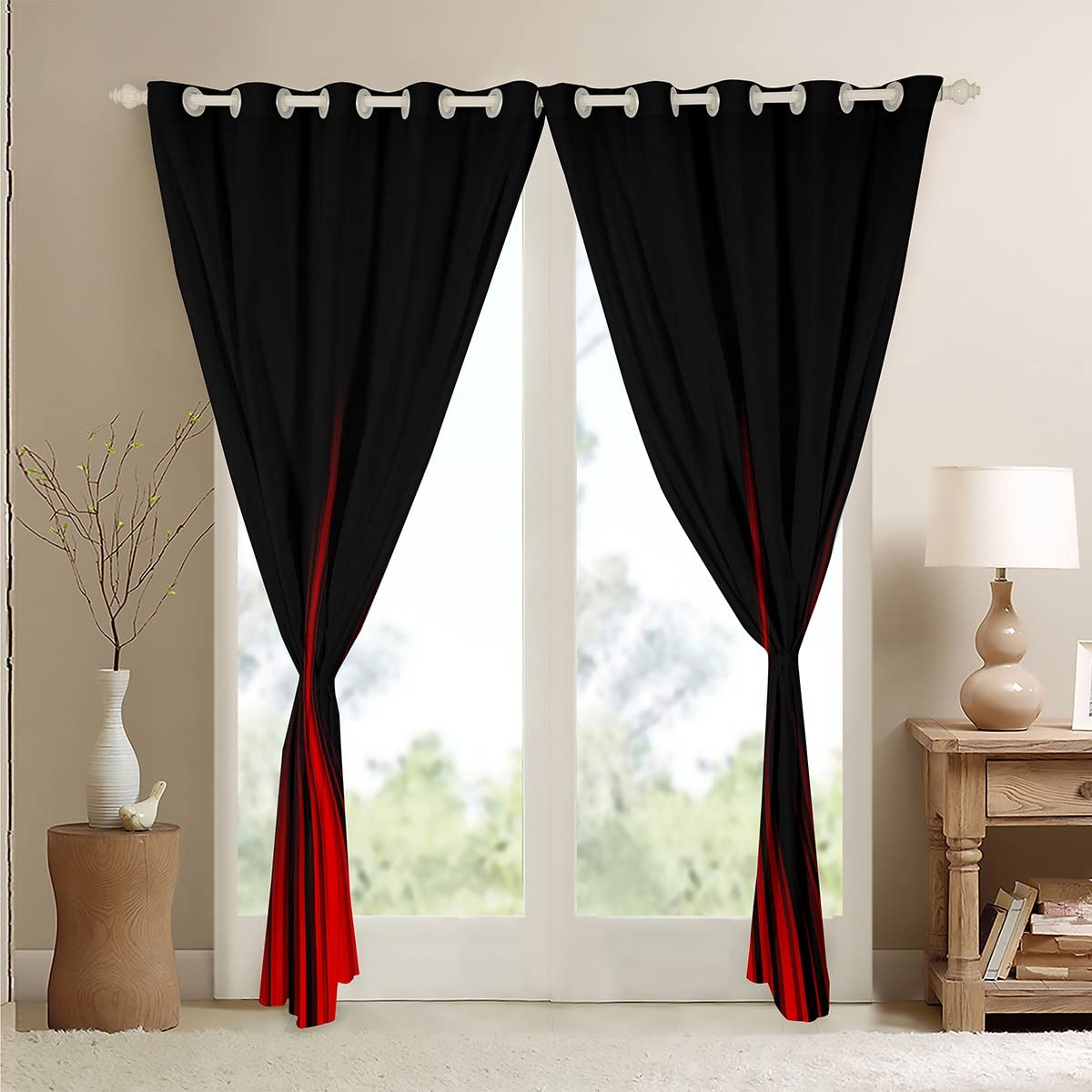 Homemissing Red and Black Blackout Curtains Geometric Abstract Ombre Window Curtains Gradient Dark Simple Style Darkening Dreapes Modern Abstract Art Window Treatments W66*L72 - Image 4