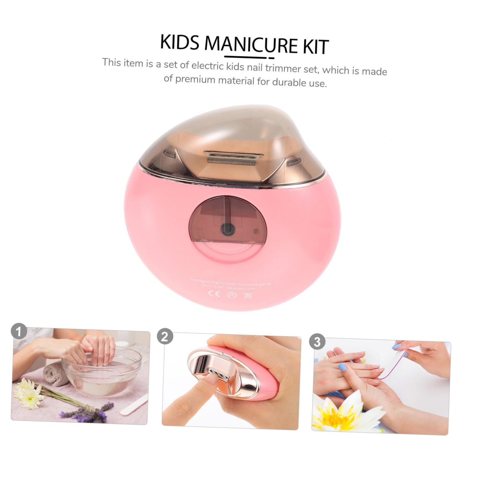 Cortauñas Eléctrico para Niños, Juego 1 Set Rosa USB