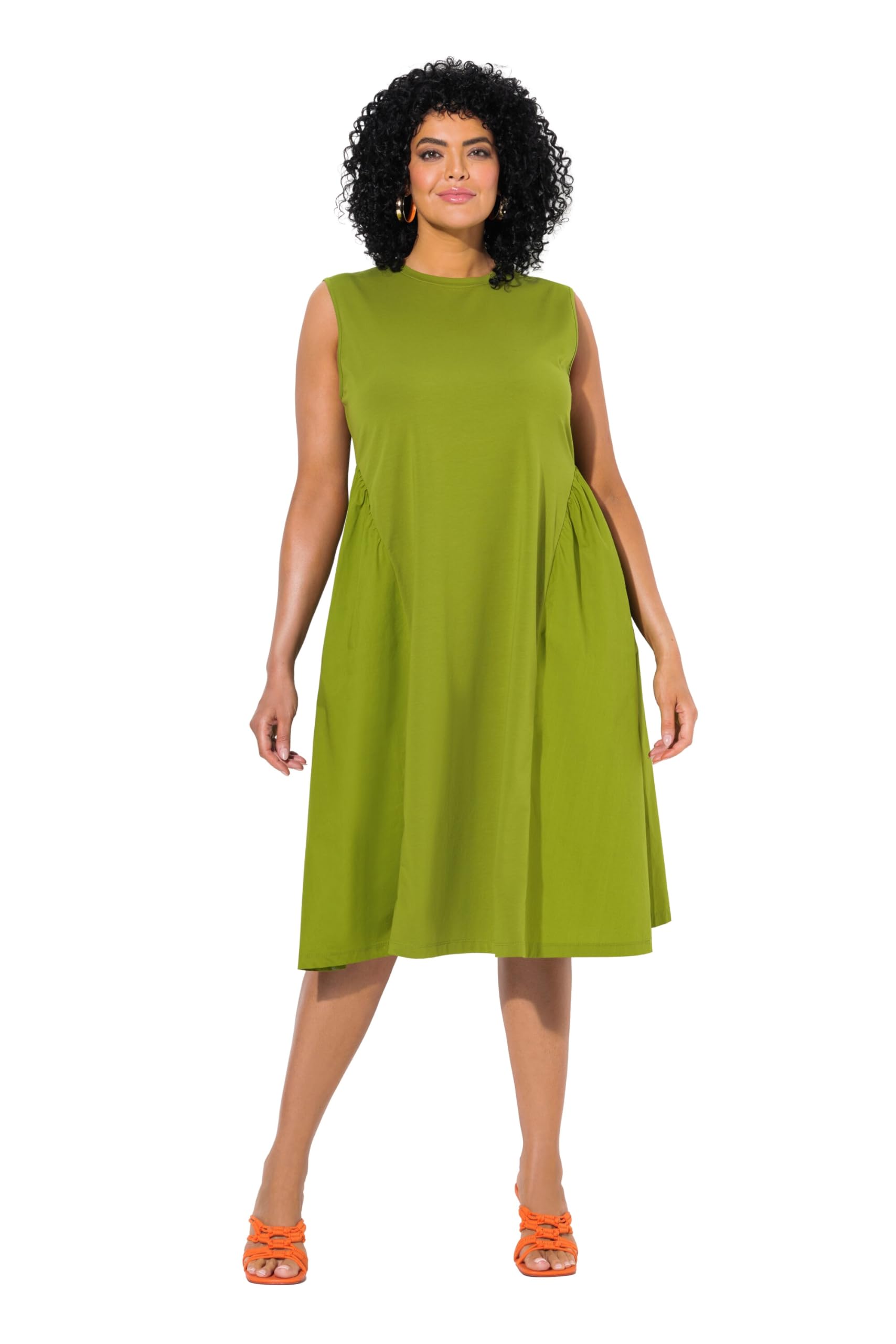 Ulla Popken Damen große Größen Übergrößen Plus Size Kleid, Materialmix, A-Linie, Rundhals, ärmellos 839024