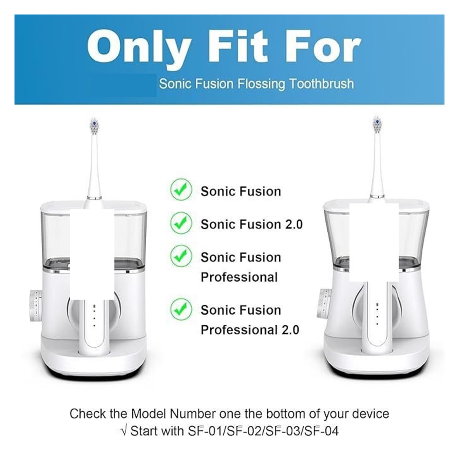 Cabezal de cepillo de dientes 2 en 1, compatible con Waterpik, Sonic-Fusion SF01 SF02 SF03 SF04