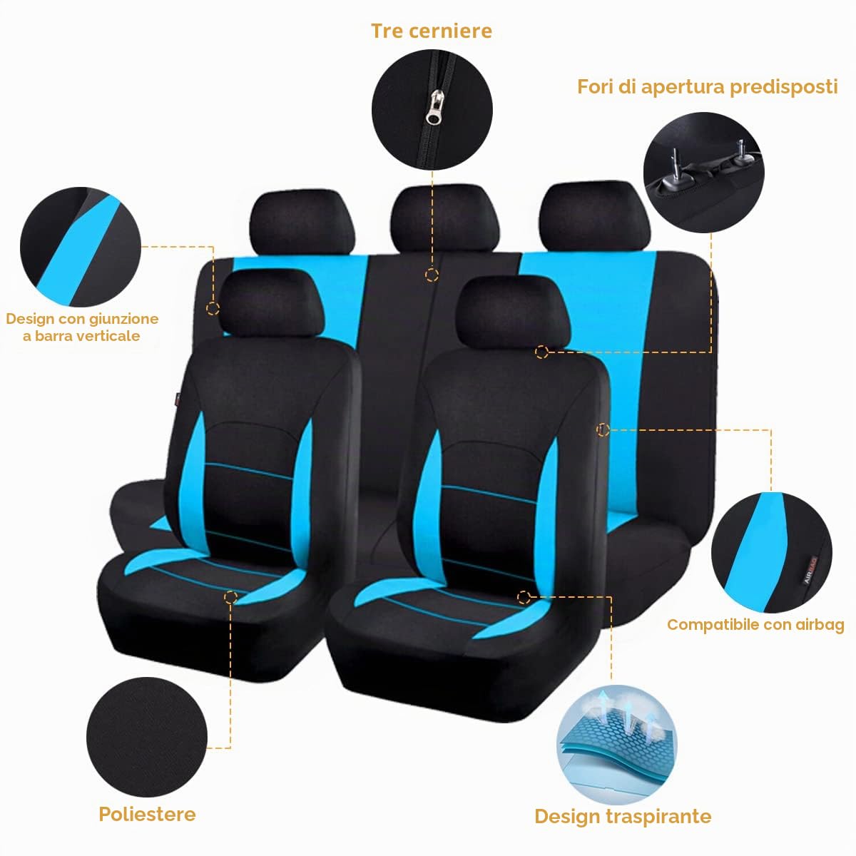 Flying Banner Set Completo di coprisedili universali in Poliestere con airbag compatibili (Blu Menta)