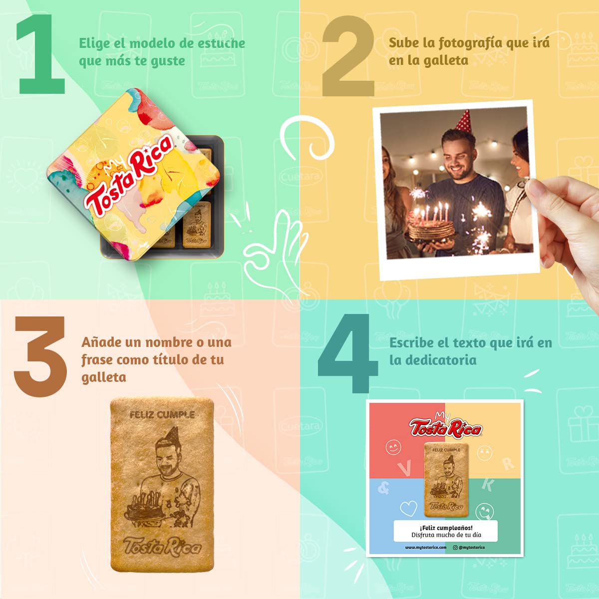 TostaRica - 60 Galletas Personalizadas con Foto y Dedicatoria - Regalo Original - Lata Cumpleaños