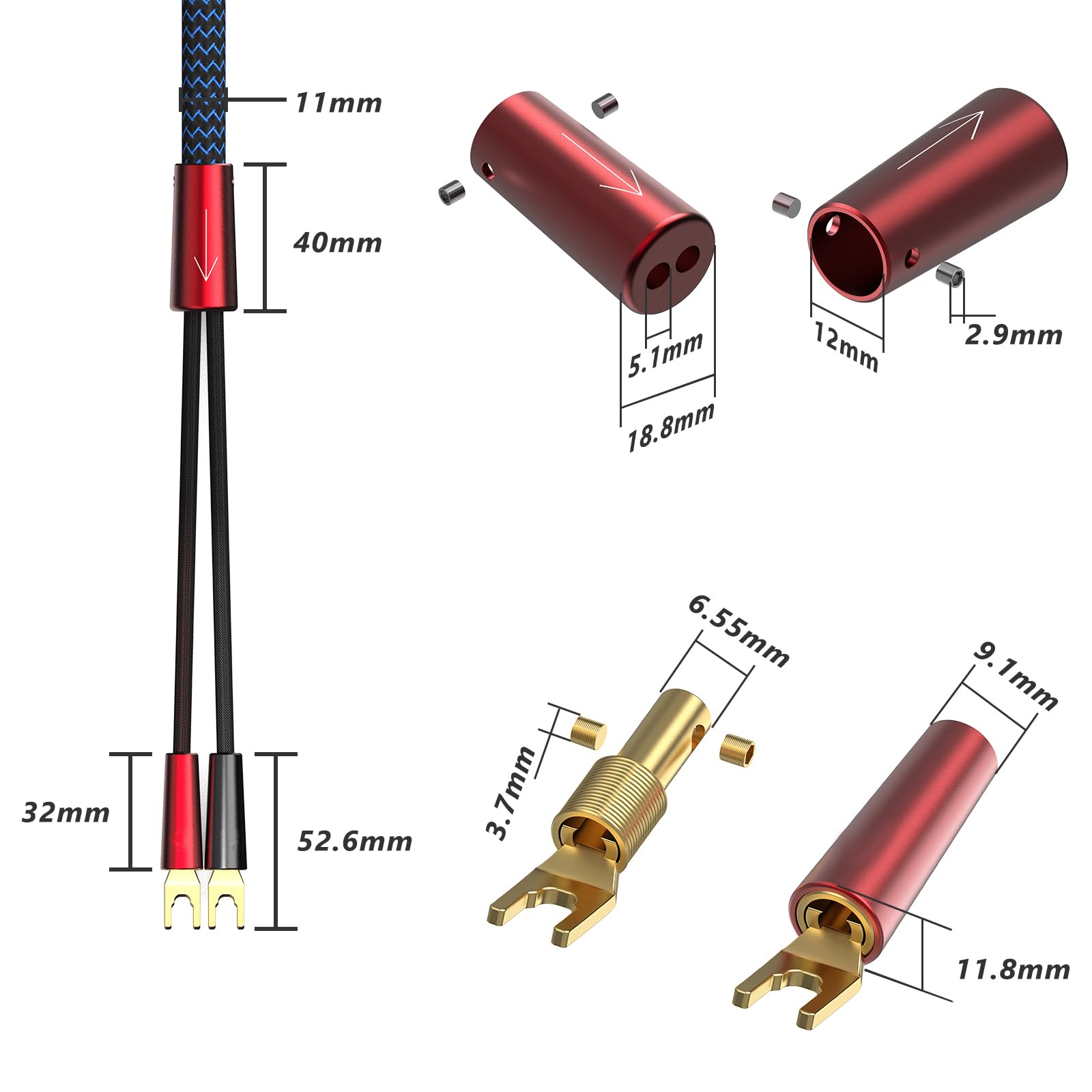 Monosaudio Cavo per altoparlante HiFi OFC con connettori placcati in oro Y Spades, maschio a maschio, altoparlante audio, sistemi HiFi, cavo per altoparlanti home theatre, 2 pezzi, 2 pezzi