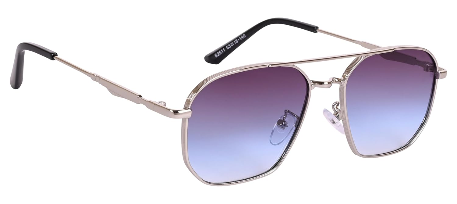 AISLIN UV Protected Wayfarer Sunglasses for Men and Women (Purple-Blue Lenses | Steel Frame | Medium | AS 2511)