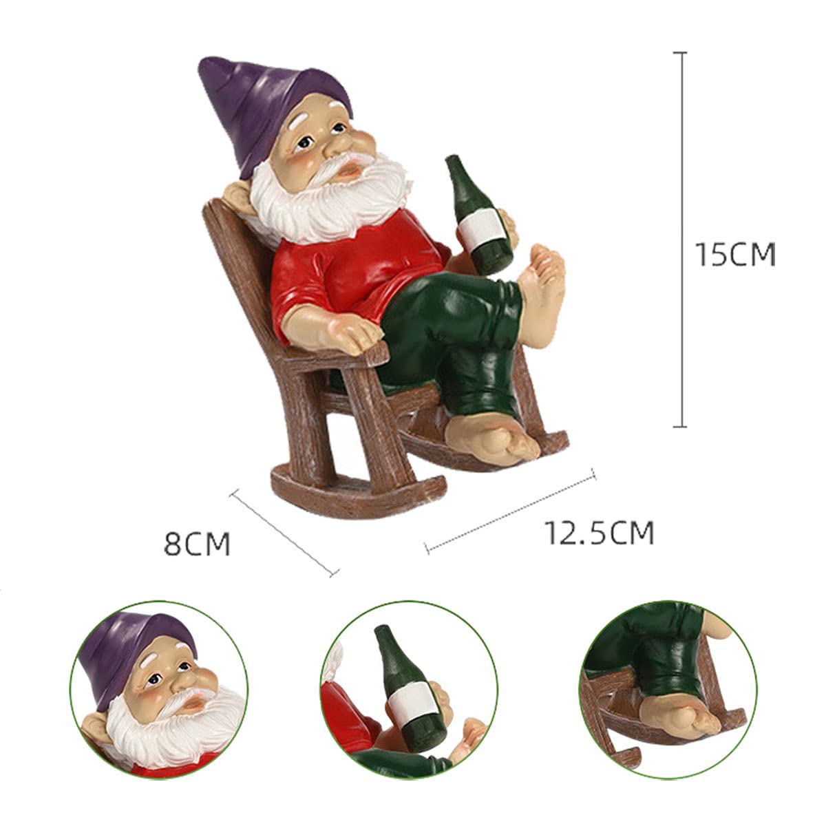 Estatua De Gnomo De Jardín Bebiendo En Una Mecedora, Divertidas Esculturas De Figuras De Jardín De Resina para Adornos De Césped Decoración Interior O Exterior, 12,5 Cm * 8 * 15 Cm