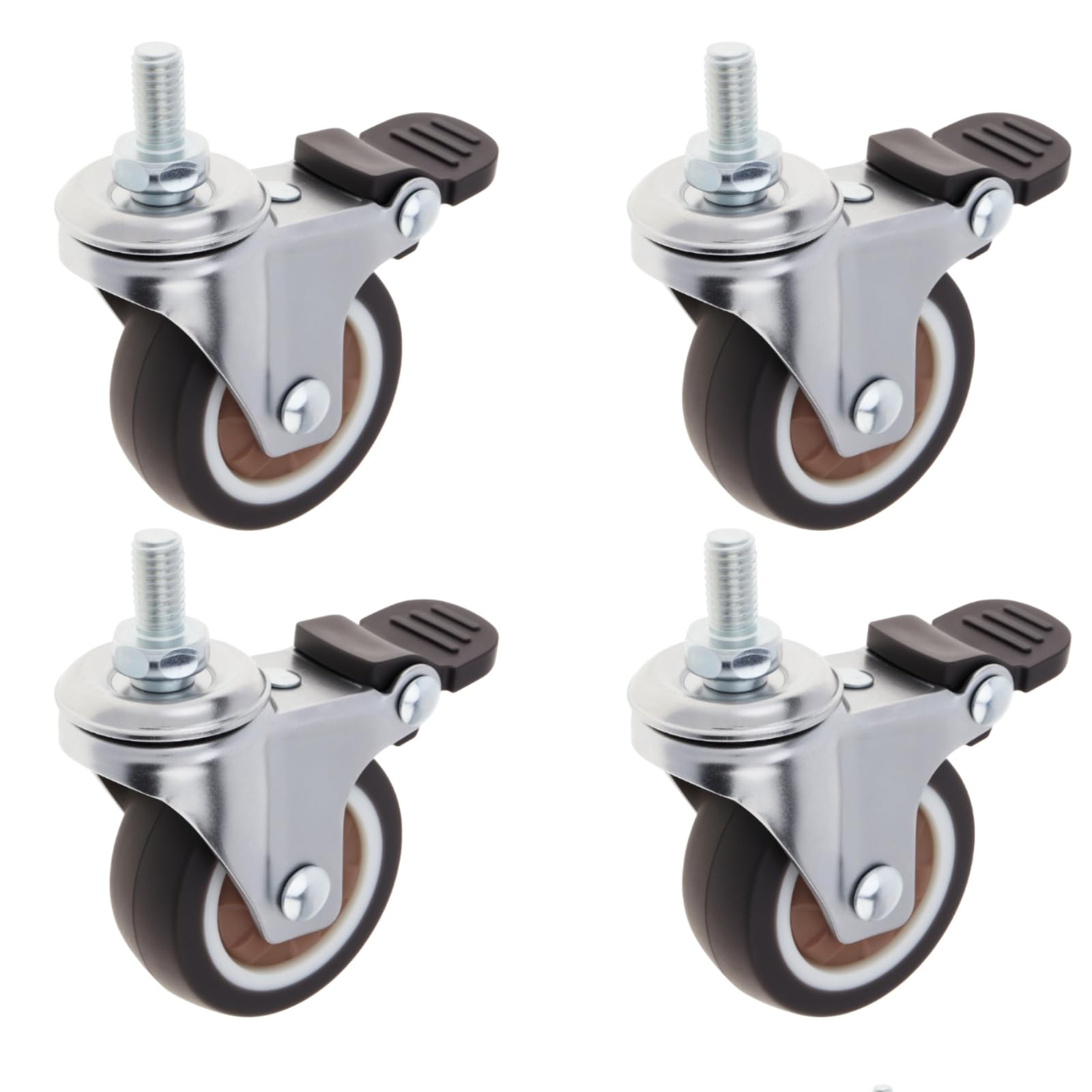 Juego de 4 Ruedas giratorias pequeñas de Goma TPR de 1,5 Pulgadas con rodamientos de Bolas y Freno para Muebles (Color café, 1,5" M8 x 15 (con Freno))