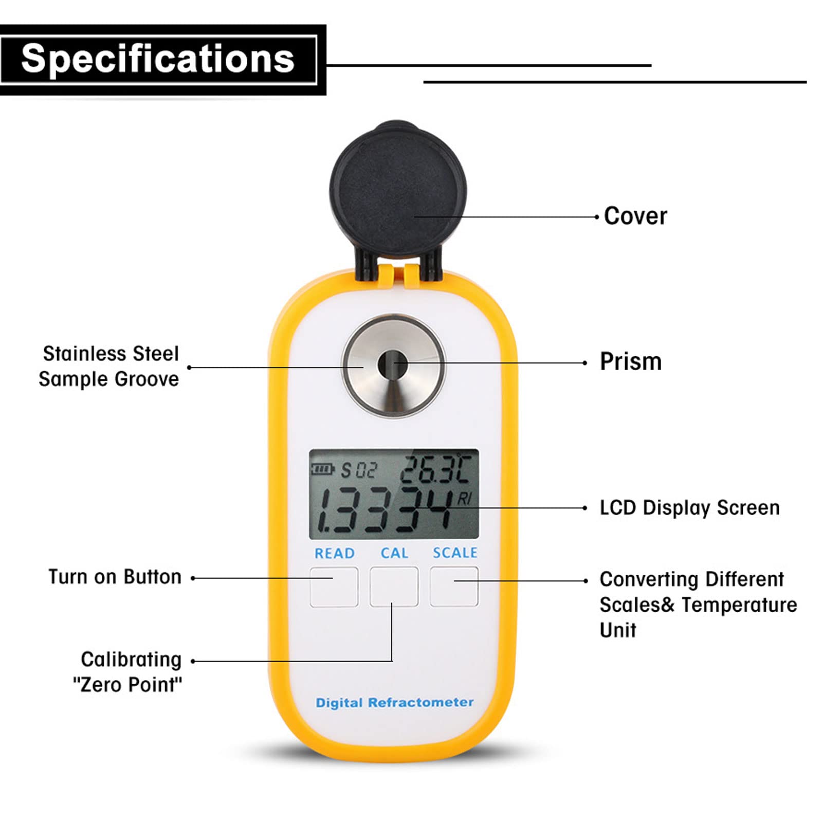Refractómetro Digital Inteligente Brix, Fácil Calibración, Alta Precisión, Refractómetro de Azúcar Portátil para Medición Brix de Frutas y Elaboración de Cerveza Casera, Agricultura, Horticultura